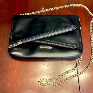Rampage Gold Chain Crossbody~ 2 zippers/ 4 pouches BLACK